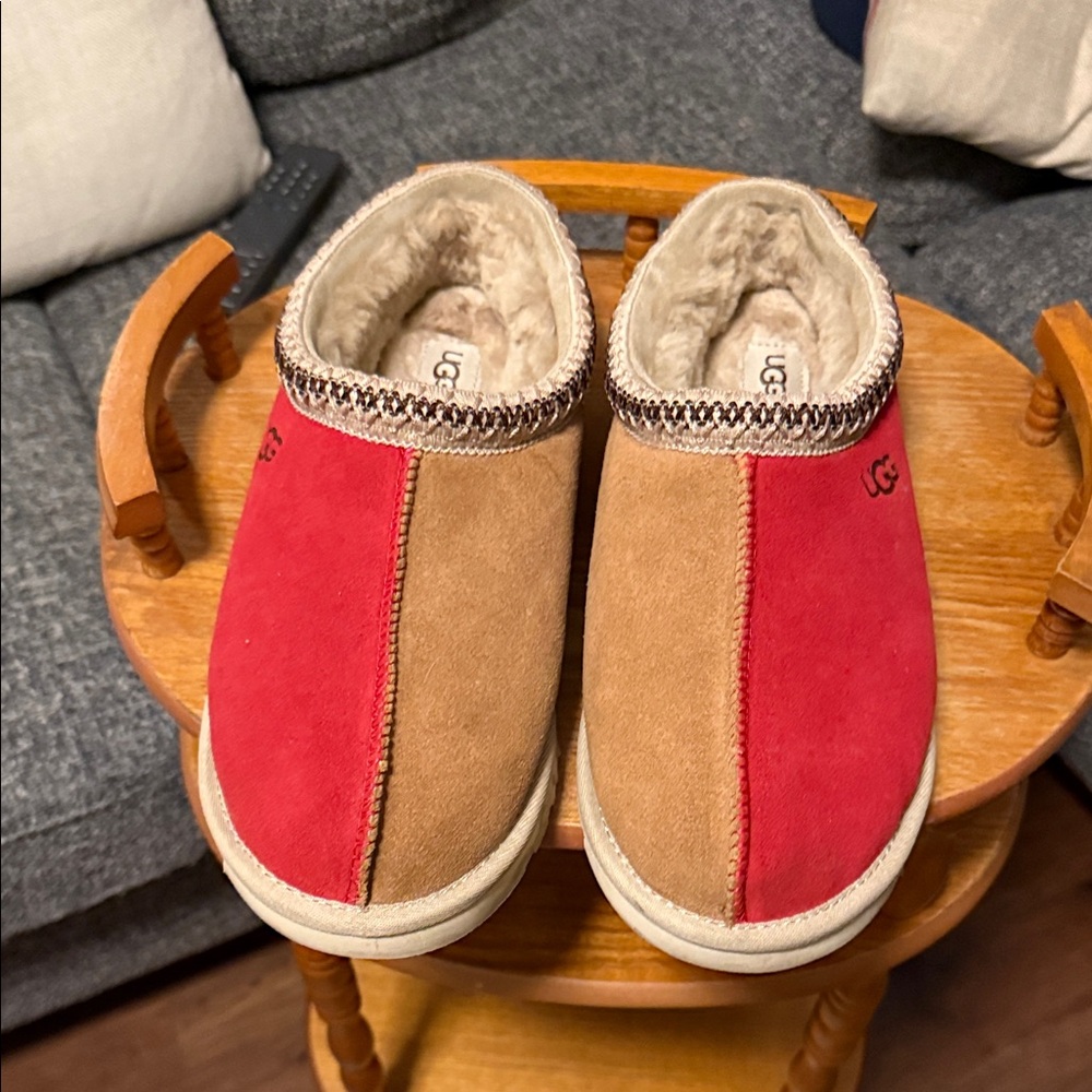 UGG Red and Tan Cozy Slippers very comfortable